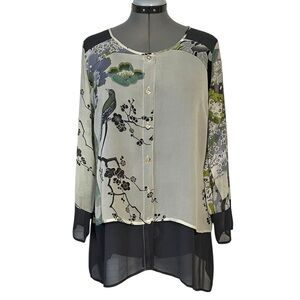 Citron Santa Monica Silk button front tunic blouse top L